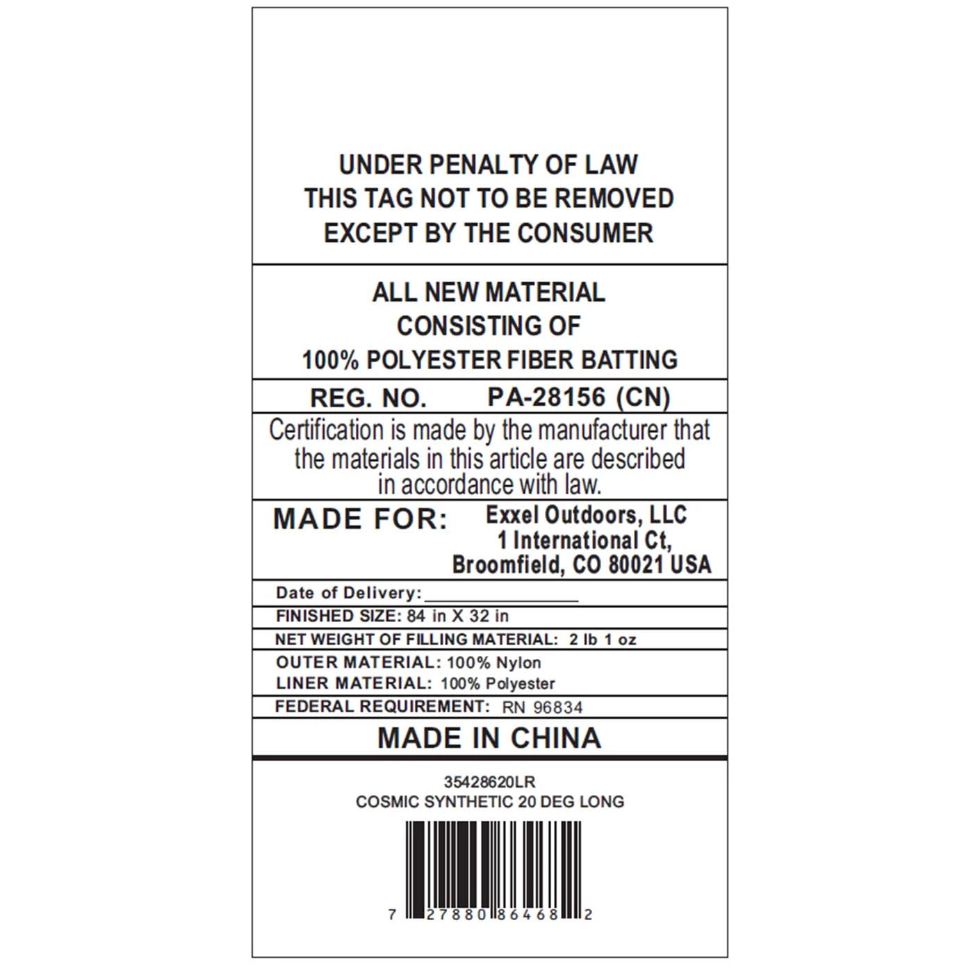 Kelty Cosmic Synthetic 20 Deg Sleeping Bag - Long 8 Kelty Cosmic Synthetic 20 Deg Sleeping Bag - Long - Image 6