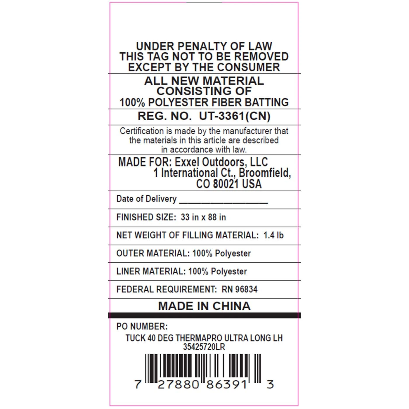 Kelty Tuck 40 Deg Thermapro Ultra Sleeping Bag, Long Size, Left-Hand 8 Kelty Tuck 40 Deg Thermapro Ultra Sleeping Bag, Long Size, Left-Hand - Image 6