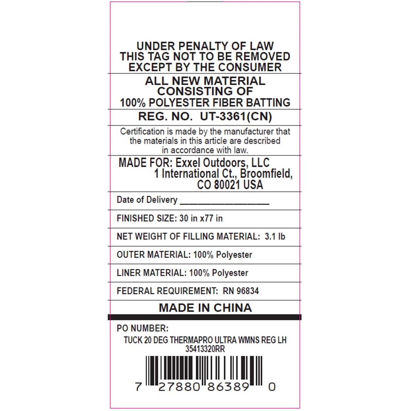 Kelty Womens Tuck 20 Deg Thermapro Ultra Sleeping Bag, Regular Size, Left-Hand 7 Kelty Womens Tuck 20 Deg Thermapro Ultra Sleeping Bag, Regular Size, Left-Hand - Image 6